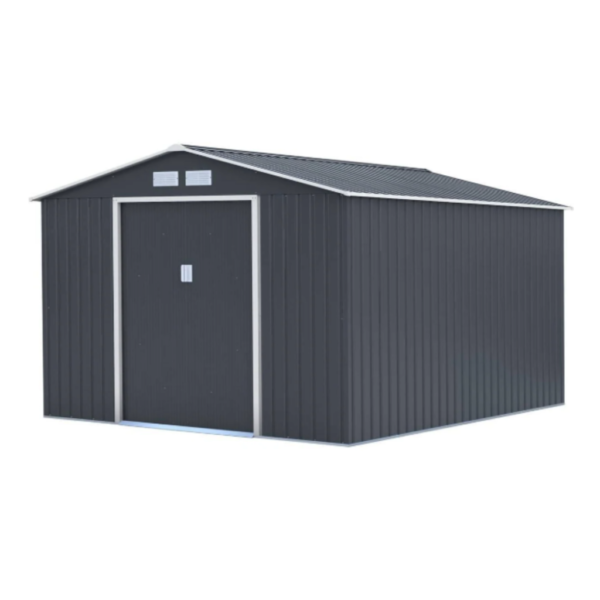 Abri de jardin en acier galvanisé gris 12,5 m² – Résistance longue durée
