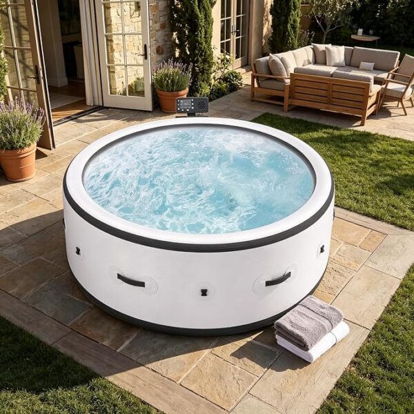 Spa Gonflable pour 2 à 6 Personnes, 2500W, avec 150 Buses d'air, Couverture et Système de Chauffage. Volume : 1722L 6 Modes D'éclairage, Chauffage Rapide, Massage Relaxant à Bulles